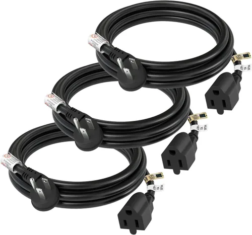 Vista 13 de FIRMERST 1875W 6 pies 15A Cable de extensión de enchufe plano de perfil bajo 14 AWG negro, listado UL