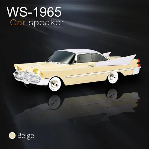 Vista 7 de WSTER WS-1965 Replica altavoz Bluetooth – Diseño retro de cohete coche, sonido HD, TWS, luces LED de fiesta, radio FM, reproducción USB/TF, Beige