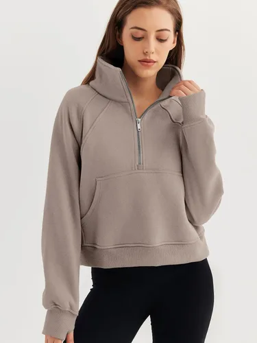 Vista 3 de WYNNQUE Womens Half Zip Cropped Pullover Sweatshirts Fleece Quarter Zipper Hoodies Winter Clothes Sweaters Thumb Hole