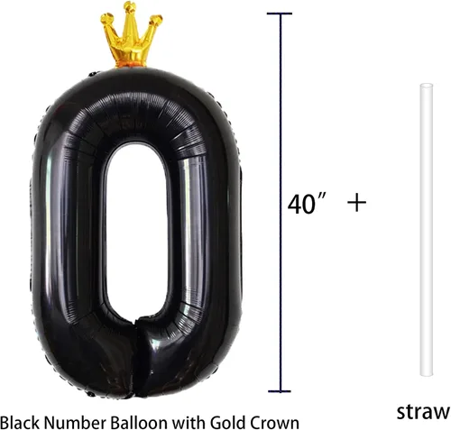 Vista 3 de Globo gigante negro número 0 con corona, 40 pulgadas