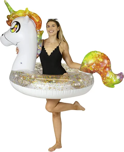 Vista 7 de PoolCandy Paquete inflable de fiesta de animales con purpurina – Combo de un hermoso animal con purpurina más un flotador de bebida animal