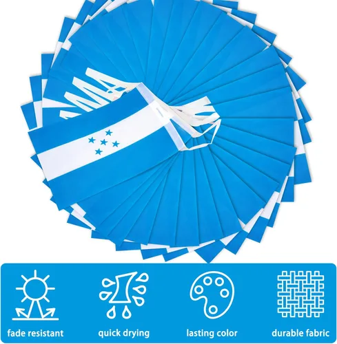 Vista 4 de Banderín de bandera de Honduras, pequeña mini bandera hondureña, decoración nacional de país para escuela, fiesta, eventos deportivos, 33 pies 30