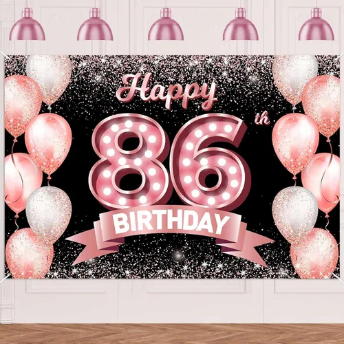 Vista 380 de Cartel de feliz cumpleaños décimo oro rosa, telón de fondo, saludos a 10 años, globos de confeti, decoración temática para niñas de 10 años