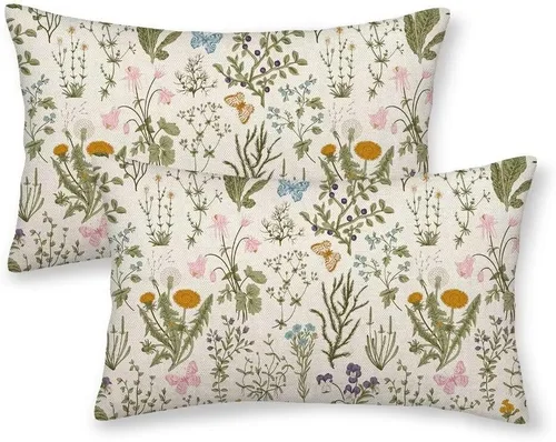 Vista 17 de AEIOAE - Juego de 2 fundas de almohada de margaritas rústicas de 16 x 16 pulgadas, fundas de almohada vintage de libélula de color azul verdoso