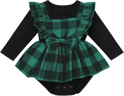 Vista 5 de AWIBMK Trajes familiares a juego para Navidad, color verde y rojo, a cuadros, vestidos para mamá e hija, otoño, invierno, Navidad, trajes familiares
