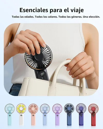 Vista 6 de TUNISE Ventilador de Mano Portátil Recargable, Ventilador Portátil de 4000mAh, Ajustable 180°, 6 Velocidades de Viento, Pantalla de Electricidad