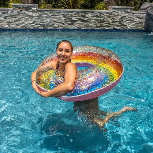 Vista 2 de PoolCandy Tubo de piscina jumbo, 48 pulgadas, múltiples estilos de tubo Arco iris clásico con purpurina