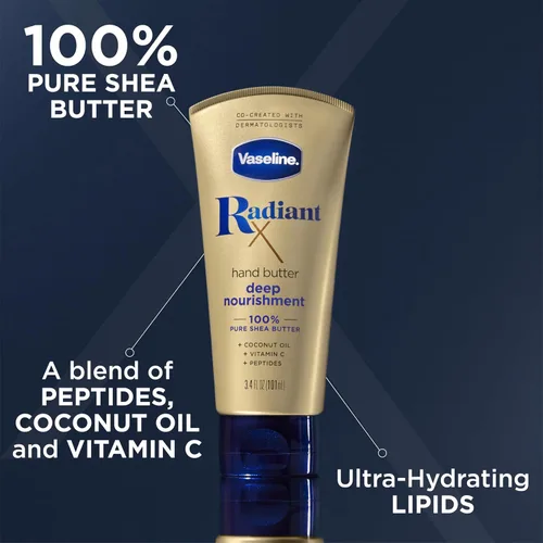 Vista 5 de Vaseline Lotion, Radiant X Deep Nourishment - Mantequilla de manos para piel seca + barra de terapia labial original Vaseline para labios secos