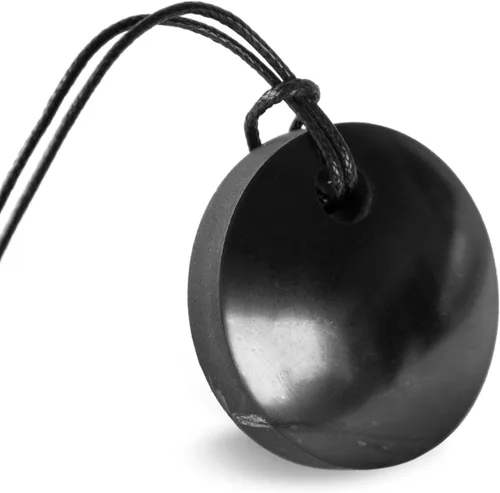 Vista 10 de Karelian Heritage Auténtico collar de piedra de shungita, amuleto redondo con colgante de shungita para protección y meditación curativa de cristal