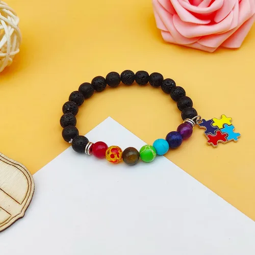 Vista 5 de Pulsera de concientización sobre el autismo, pieza de rompecabezas, pulsera de 7 chakras para autismo, otro, otro