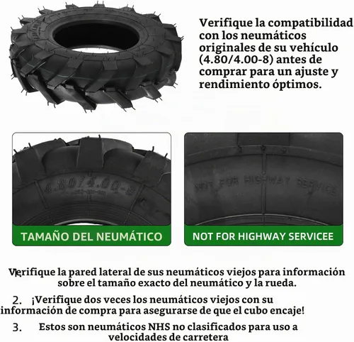 Vista 5 de AR-PRO Paquete de 2 neumáticos sin cámara 4.80/4.00-8 – Neumáticos de repuesto 4PR de 16 pulgadas para tractor cortacésped, tractor de jardín