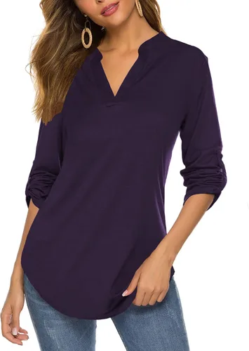 Vista 13 de Halife Blusa de trabajo con cuello en V y manga 3/4 enrollable, estampado c-army verde