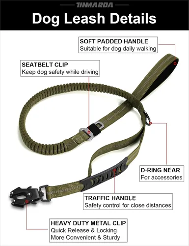 Vista 7 de TINMARDA Correa de perro resistente con 2 asas acolchadas y clip de metal avanzado fácil de usar, correas de perro de 4 a 6 pies que absorben golpes