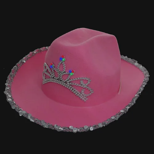 Vista 8 de GiftExpress Sombrero de vaquera con tiara rosa parpadeante LED para niño - tamaño infantil