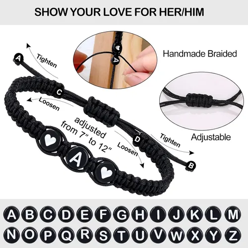 Vista 6 de Pulseras a juego para parejas, regalos para él, su novio, pulseras con iniciales para hombres, mujeres y adolescentes, regalo de aniversario