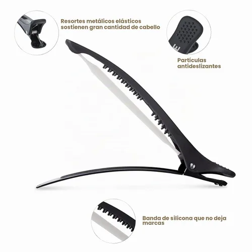 Vista 2 de AIMIKE - 6 piezas de pinzas profesionales para peinar y separar el cabello, antideslizantes, con pico de pato y banda de silicona para peluqueros