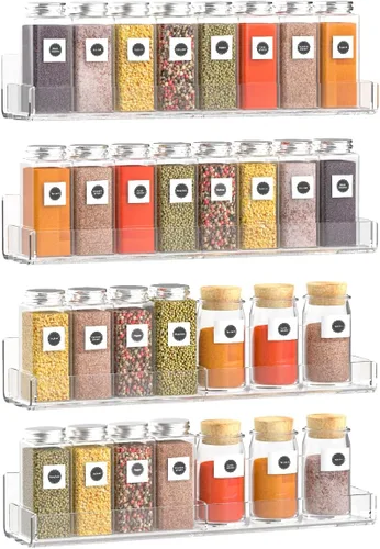 Vista 9 de Sezanrpt Estante acrílico para especias de montaje en pared, estantes colgantes para condimentos, tarros de especias de cocina, organizador