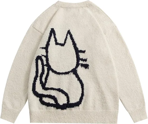 Vista 5 de Aelfric Eden Suéter de cuello redondo para mujer, suéter vintage de gran tamaño, para otoño, invierno, a la moda, casual, para parejas