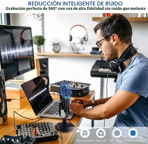 Vista 4 de Kit de micrófono de condensador USB con soporte de escritorio y adaptadores para teléfono Plug-and-play podcast mic kit for PC and phone, for