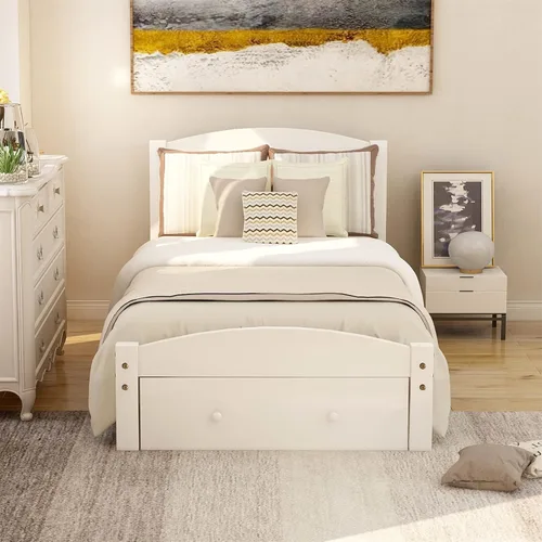 Vista 3 de Harper & Bright Designs Cama individual con cajones de almacenamiento, cama de plataforma individual con cabecera y soportes de listones de madera