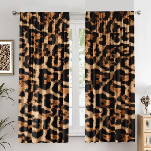 Vista 9 de Cortinas con estampado de leopardo de 42 pulgadas de ancho x 63 pulgadas de alto, para sala de estar y dormitorio, decoración de guepardo