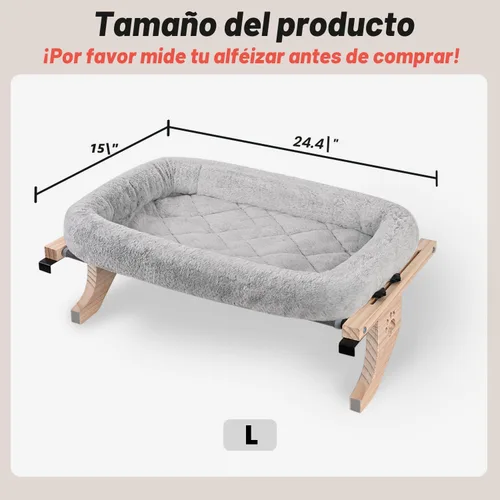 Vista 3 de AMOSIJOY Percha de Ventana para Gatos Sillón de Hamaca Robusto con Funda de Almohadón, Marco de Madera y Metal para Gatos Grandes, Cama de Gato Gris