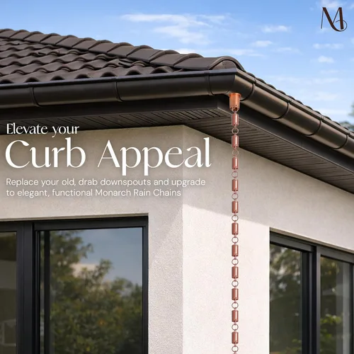 Vista 6 de Monarch Rain Chains Aluminum Cylinder Brushed Copper Rain Chains for Gutters – 8.5 ft Black Decorative Rainchain Outdoor Durable Heavy Duty Gutter
