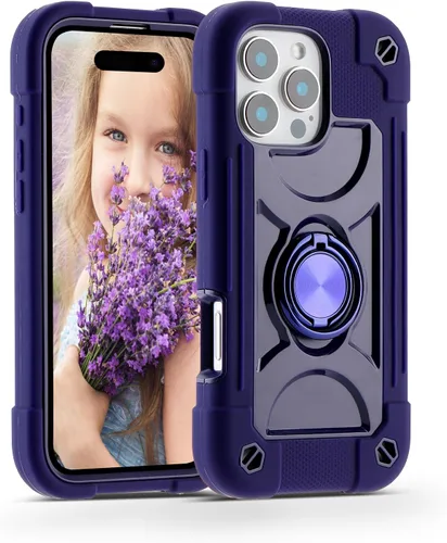 Vista 13 de MARKILL Funda compatible con iPhone 14 Pro de 6.1 pulgadas con soporte de anillo integrado, protección contra caídas de grado militar, carcasa Palta