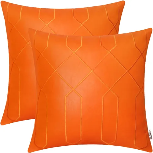 Vista 18 de BRAWARM Fundas de almohada de cuero 16 X 16 pulgadas, paquete de 2 fundas de almohada de cuero sintético negro, fundas de almohada decorativas