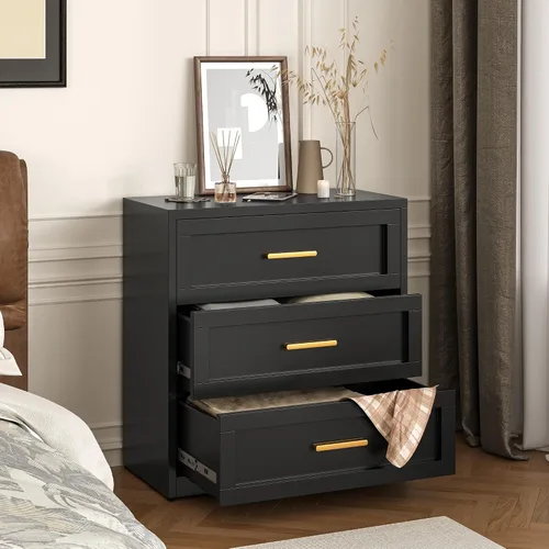 Vista 6 de LCAOPC Cómoda metálica negra de 3 cajones para dormitorio, cómoda ancha para armario, cómoda de metal, cómoda y cómoda para sala de estar, pasillo