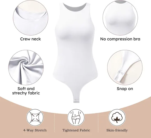 Vista 3 de Flevita Camiseta sin mangas para mujer, estilo casual, ajustada, cuello redondo, sexy, moldeadora