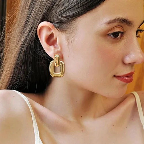 Vista 5 de Aretes colgantes de aro dorados y plateados para mujeres y niñas, aretes retro de múltiples estilos, joyería para regalo de fiesta de cumpleaños