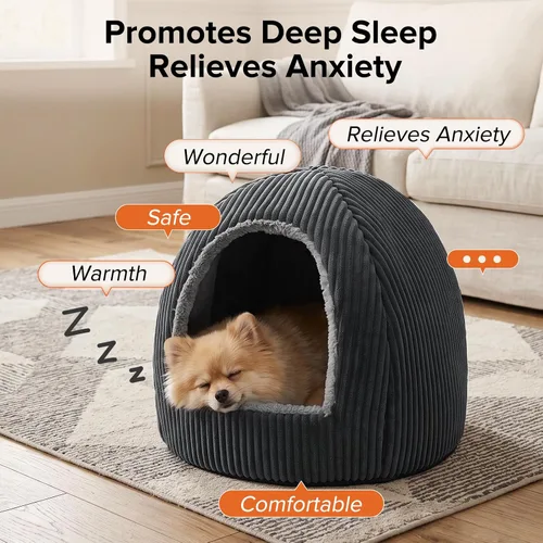Vista 7 de Camas para gatos 2 en 1 para gatos de interior, cama cerrada con almohada