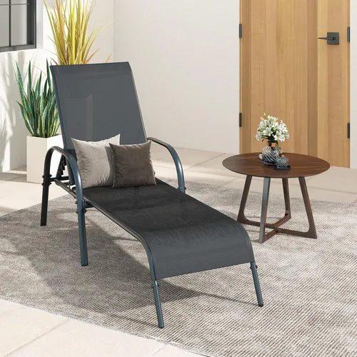 Vista 7 de Giantex Silla de Salón para Patio, Tumbona para Exteriores con Respaldo de 5 Posiciones Ajustables, Marco de Acero Resistente, Sillón Reclinable