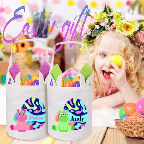 Vista 7 de Jocidea Personalized Easter Basket, Easter Bunny Basket for Kids - Blue Unicorn with Easter Egg