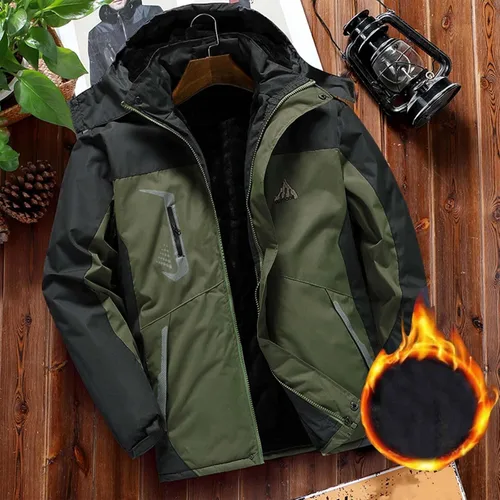 Vista 2 de Chaqueta de esquí impermeable para hombre, abrigo de nieve de forro polar, resistente al viento, con capucha, rompevientos, montaña, ropa