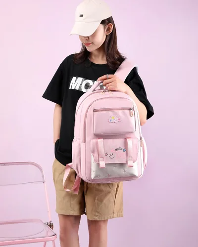 Vista 8 de Mochila para niñas y niños, bonita mochila escolar Kawaii ligera para escuela media y secundaria con bolsillo antirrobo, Negro -, Mochila escolar