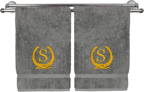 Vista 63 de Toalla de mano con monograma, regalo personalizado, 16 x 30 pulgadas, letra blanca bordada con diseño de corona en toalla negra, extra absorbente