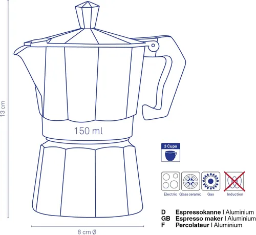 Vista 3 de Kela "Italia Espresso Maker, Aluminio, Plata, 5.1 fl oz
