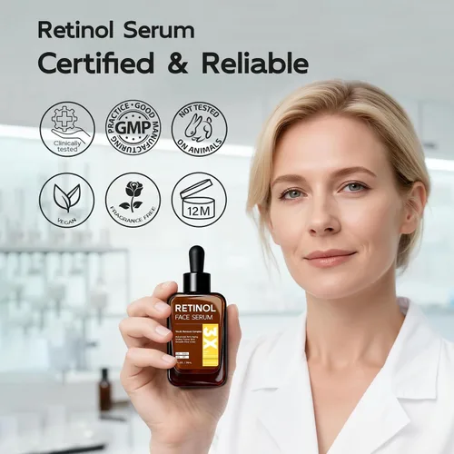 Vista 6 de Suero de retinol para cara y cuello, antienvejecimiento B5 suero facial rejuvenecedor con niacinamida + colágeno + ácido hialurónico, suaviza