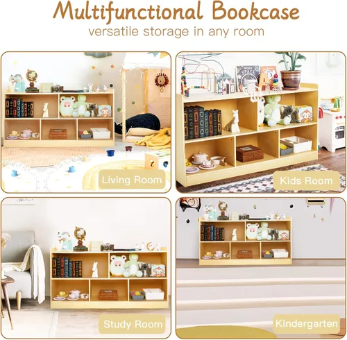 Vista 4 de Estante Montessori, organizador de almacenamiento de juguetes de madera para libros, juguetes, estantería de 2 estantes, armario de almacenamiento