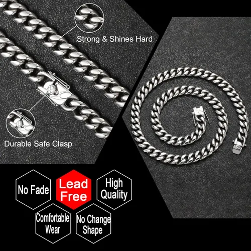 Vista 2 de Cuban Chain Necklace for Men Women 18k Silver Gold Stainless Steel Cuban Chains 8mm 10mm Width Fashion Hip Hop Jewelry