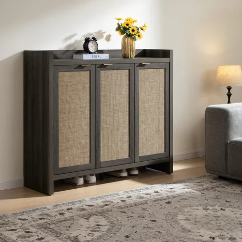 Vista 8 de SICOTAS Zapatero de almacenamiento de 30 pares, gabinete de ratán para entrada, gabinete grande de 6 niveles de 41" de altura, gabinete