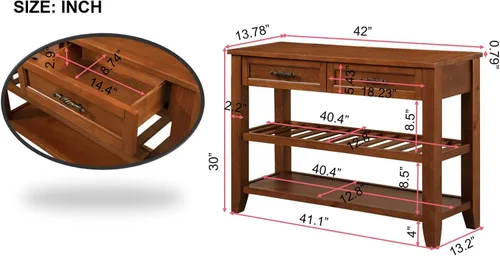 Vista 2 de Mesa consola de madera maciza de 42 pulgadas para entrada, mesa de sofá con cajones Farmhous Sofa Table with Storage Cabinets & Drawers,Solid Wood