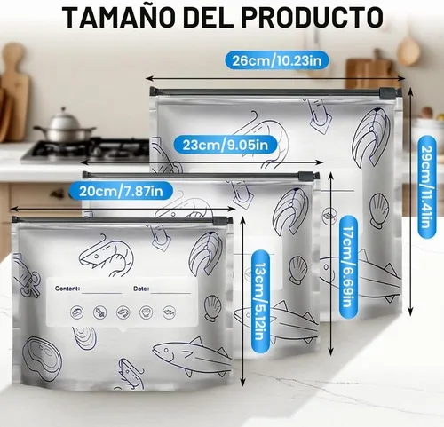 Vista 2 de 2026 Nuevas Bolsas de Almacenamiento Sellables de Aluminio Reutilizables, Bolsas de Zipper de Vacío Reajustables con Etiqueta y Cierre