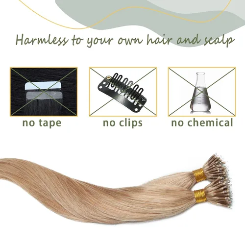 Vista 81 de SEGO Extensiones de cabello humano con micro cuentas, extensiones de cabello humano con micro bucle, lacio, natural, fusión fría, 1.76 oz/paquete