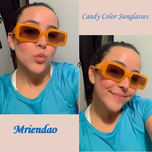 Vista 3 de Lentes de sol de moda para mujeres y hombres, lentes de sol de los años 90, marco rectangular azul, naranja, amarillo