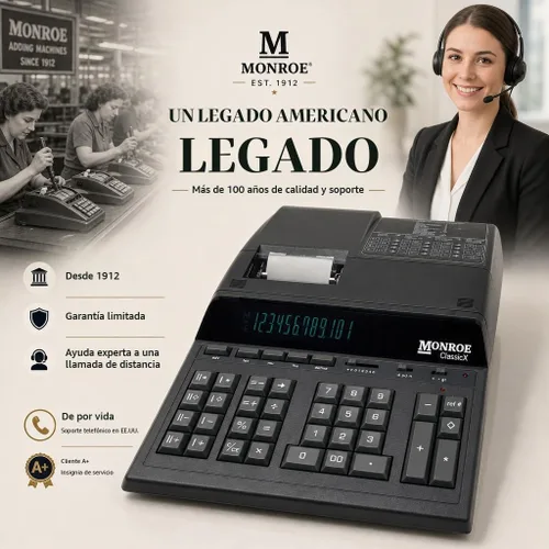 Vista 8 de Monroe ClassicX Calculadora de impresión resistente de 12 dígitos, rollo de papel cerrado, teclas táctiles de terciopelo, 5 líneas/segundo, memoria