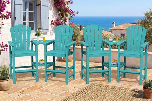 Vista 20 de KINGYES Aruba - Juego de 4 sillas Adirondack altas de HDPE con bandejas de conexión dobles, silla Adirondack de altura de barra en relieve para 2