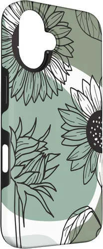 Vista 3 de iPhone 16 Aesthetic Sunflower Line Art Minimalistic Sage Green Case